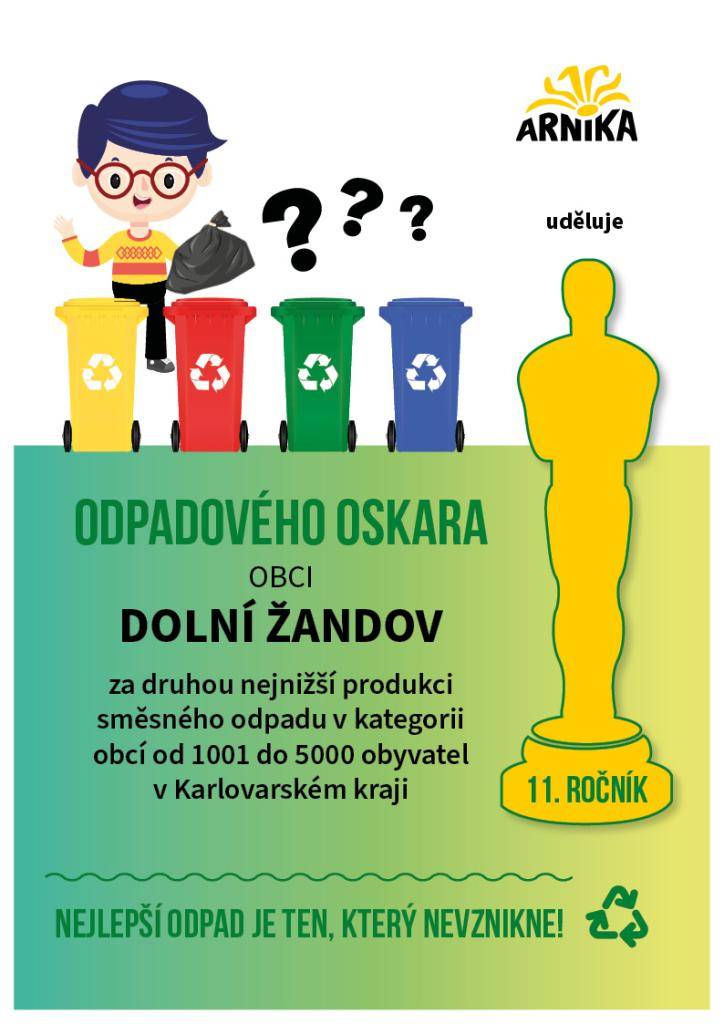 Naše obec získala 2. místo v soutěži Odpadový Oskar v Karlovarském kraji, mezi obcemi s počtem obyvatel od 1000 do 5000.
