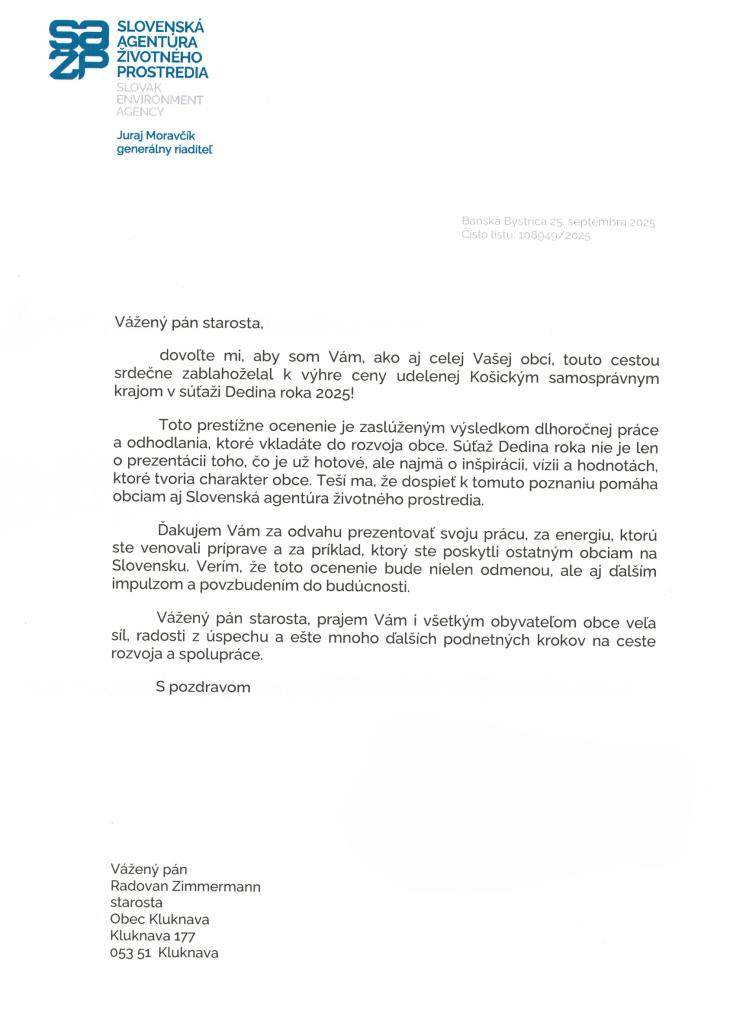 Dedina roka Košického samosprávneho kraja za rok 2025.