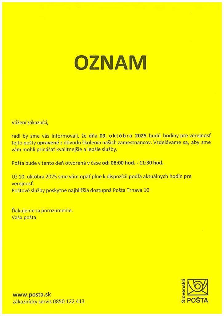 Pošta - zmena