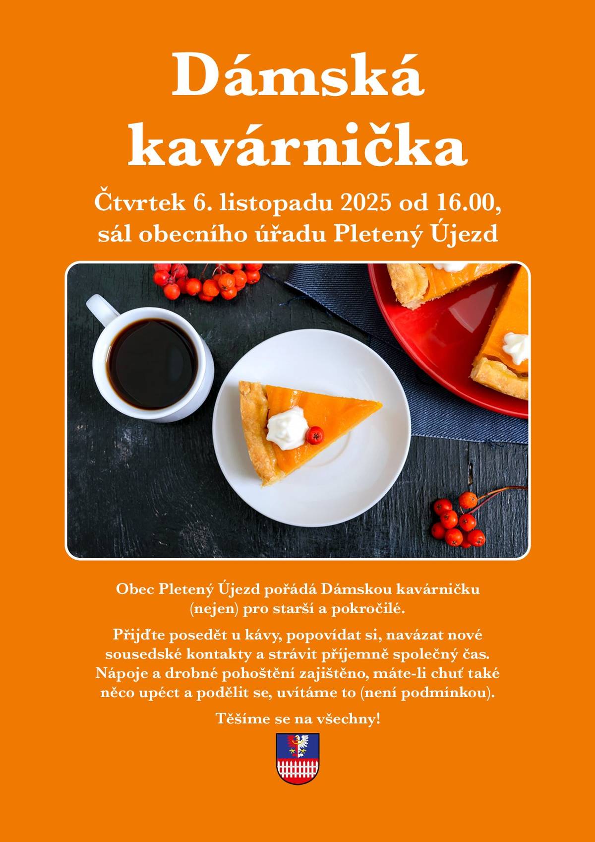 Pozvánka na Dámskou kavárničku - 6.11.2025, sál Sokolovny, nejen pro starší a pokročilé.