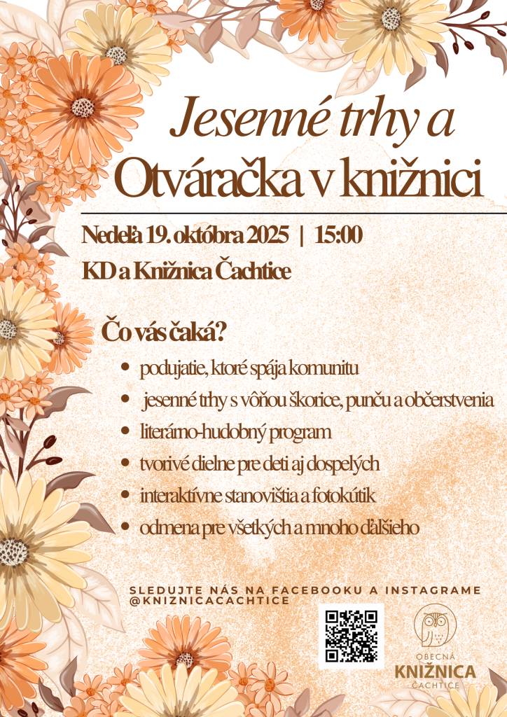 Pozývame Vás na jesenné trhy a Otváračku v knižnici, v nedeľu 19.10.2025 o 15:00 hod.
