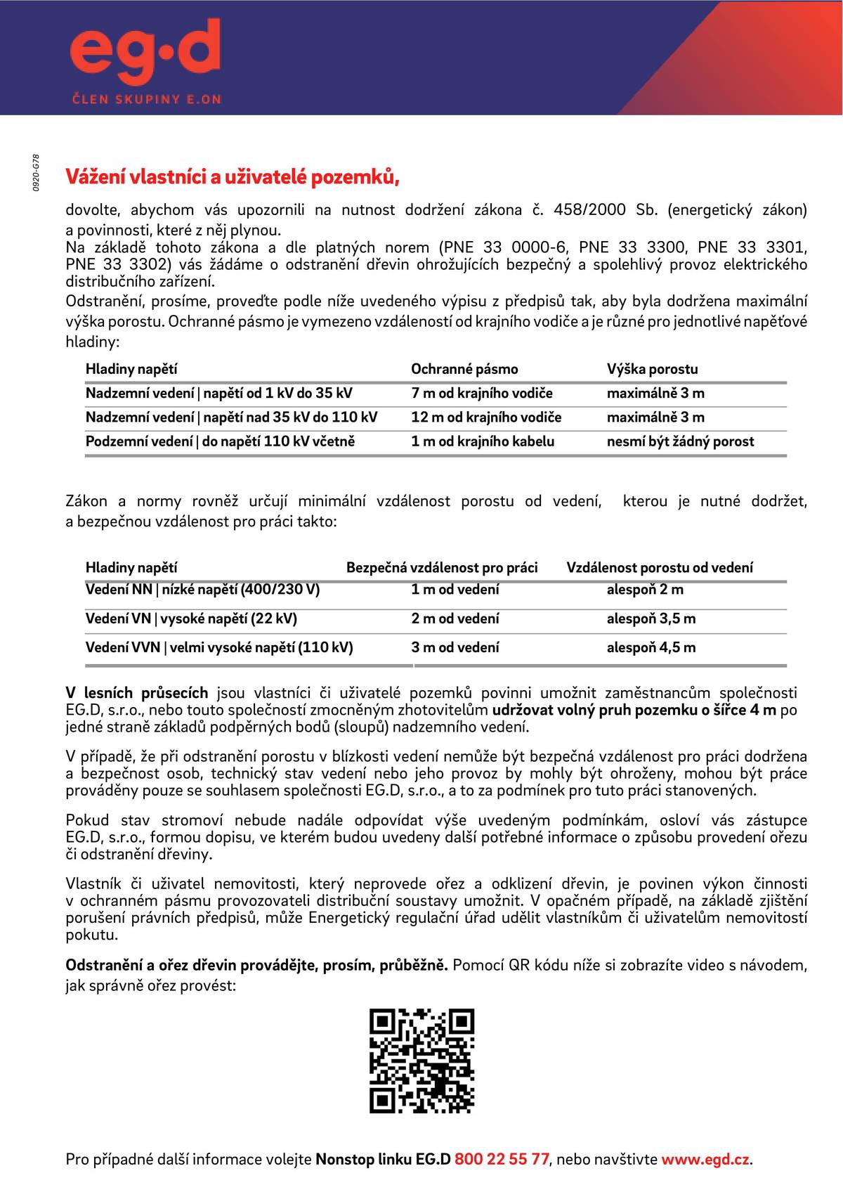 a potřebu ořezu, příp. odstranění dřevi