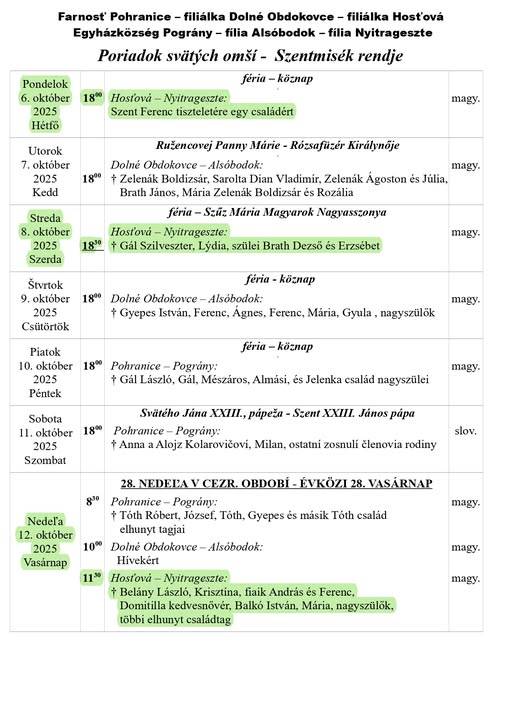 Omšový poriadok - Miserend