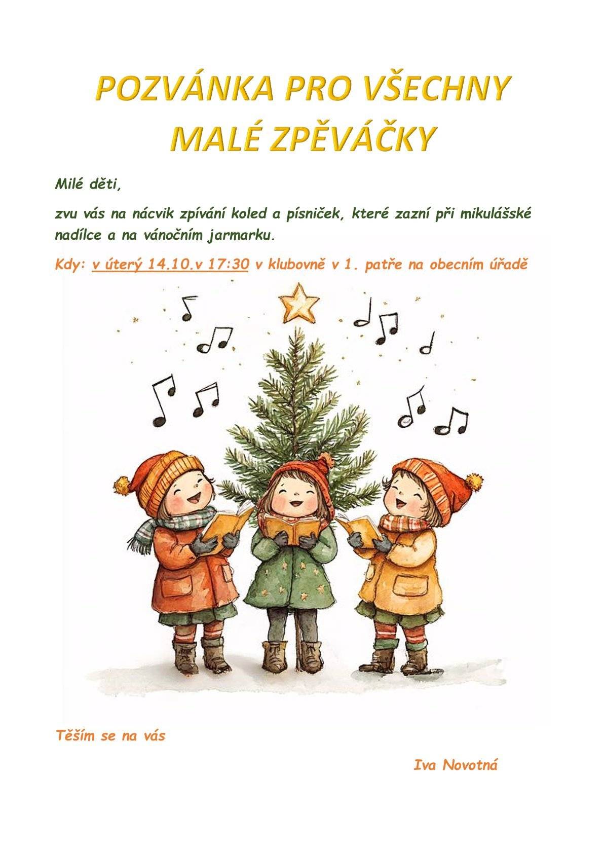 V ÚTERÝ 14.10.2025 OD 17.30 V KLUBOVNĚ V 1. PATŘE NA OBECNÍM ÚŘADĚ