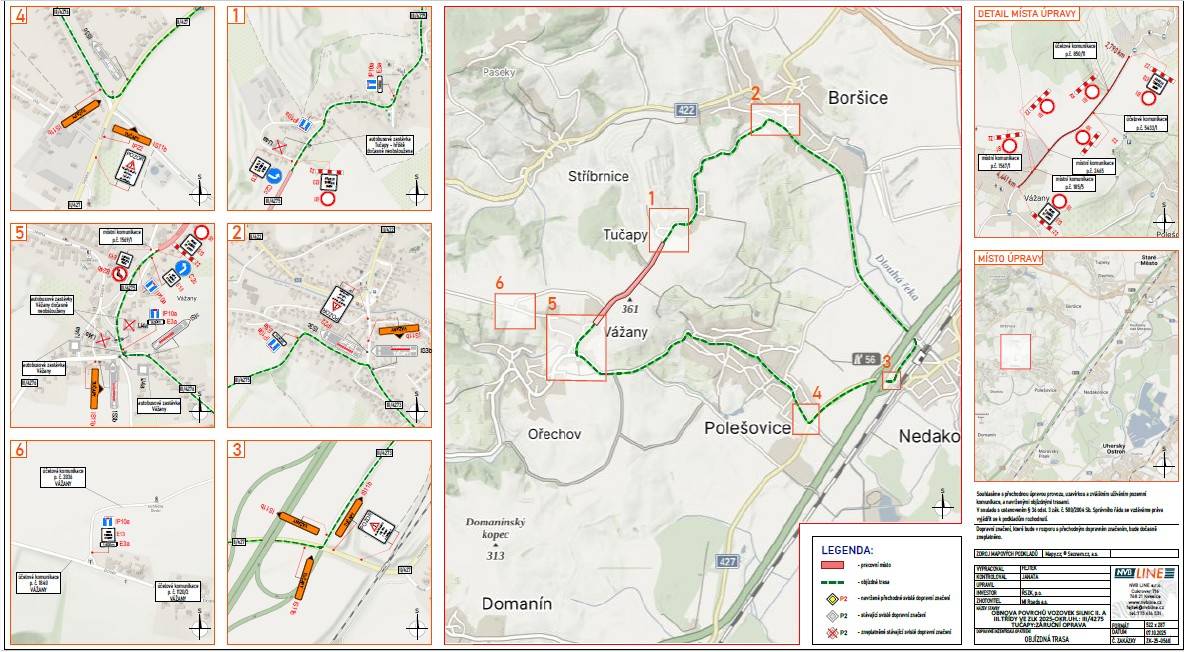 Z důvodu plánované opravy bude od 24.10. do 26.10. 2025 uzavřena silnice TUČAPY - VÁŽANY. Autobusová doprava projede bez omezení. Objízdná trasa pro osobní automobily bude přes Boršice.