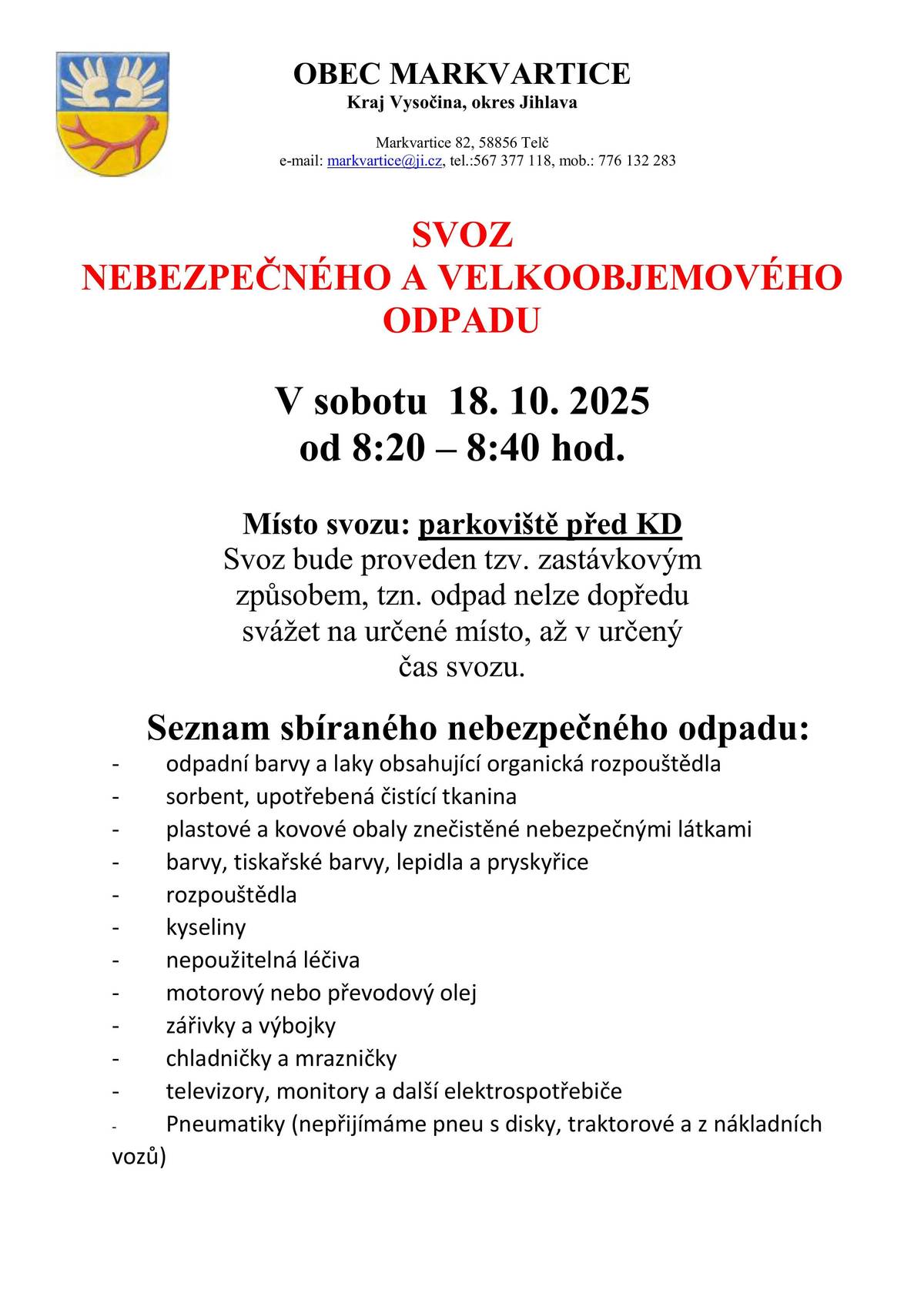 SVOZ NEBEZPEČNÉHO A VELKOOBJEMOVÉHO ODPADU 18.10.2025
