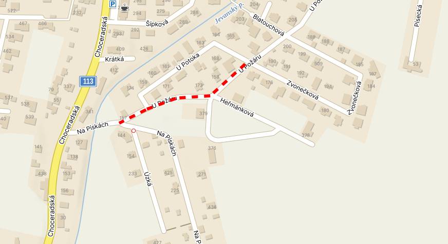 Zítra v sobotu 11.10. proběhne asfaltování podbalové vrstvy v ulici U Požáru - mezi ulicí Na Pískách a Zvonečková.  Mělo by dojít jen ke krátkodobému  omezení průjezdu. Frézování a asfaltování vrchní vrsty proběhne do 10 dnů. Informace o přesném termínu a omezení přístupu a příjezdu vyvěsí stavebník u začátku staveniště, věnujte tomu prosím pozornost.