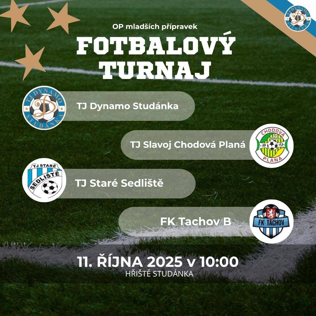 TJ Dynamo Studánka Vás zve na domácí turmaj mladší přípravky, v SO, 11.10.2025 od 10h. Přijďte podpořit naše naděje v jediném domácím klání podzimní části soutěže.