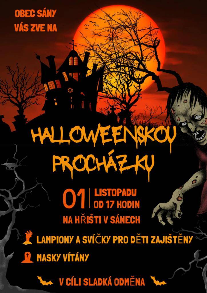 Halloweenská procházka se uskuteční 1. listopadu 2025 od 17 hodin na hřišti v Sánech. Občané jsou zváni, aby přišli v maskách a užili si tuto akci. Pro děti budou připraveny lampiony a svíčky. V cíli se můžete těšit na sladkou odměnu.