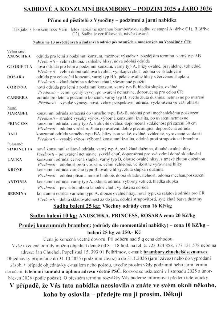 Nabídka sadbových a konzumních brambor.