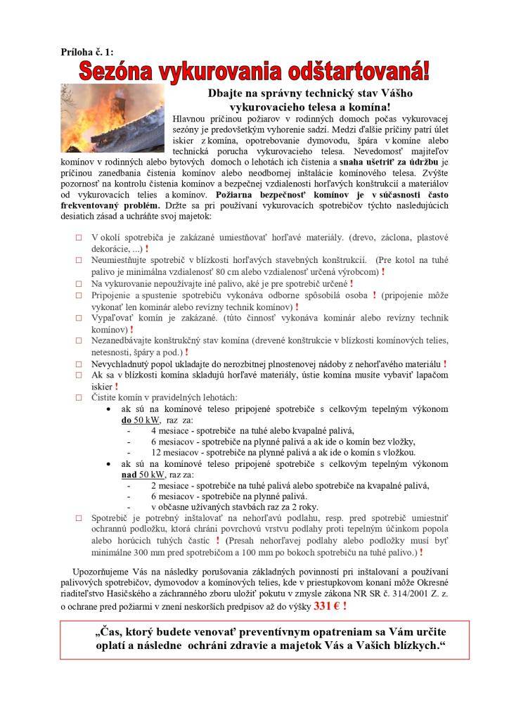 Vykurovacie obdobie 2025/2026 - oznámenie