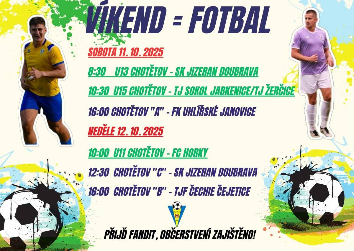 ⚽ TJ Sokol Chotětov si Vás dovoluje pozvat na další domácí fotbalové utkání ⚽.