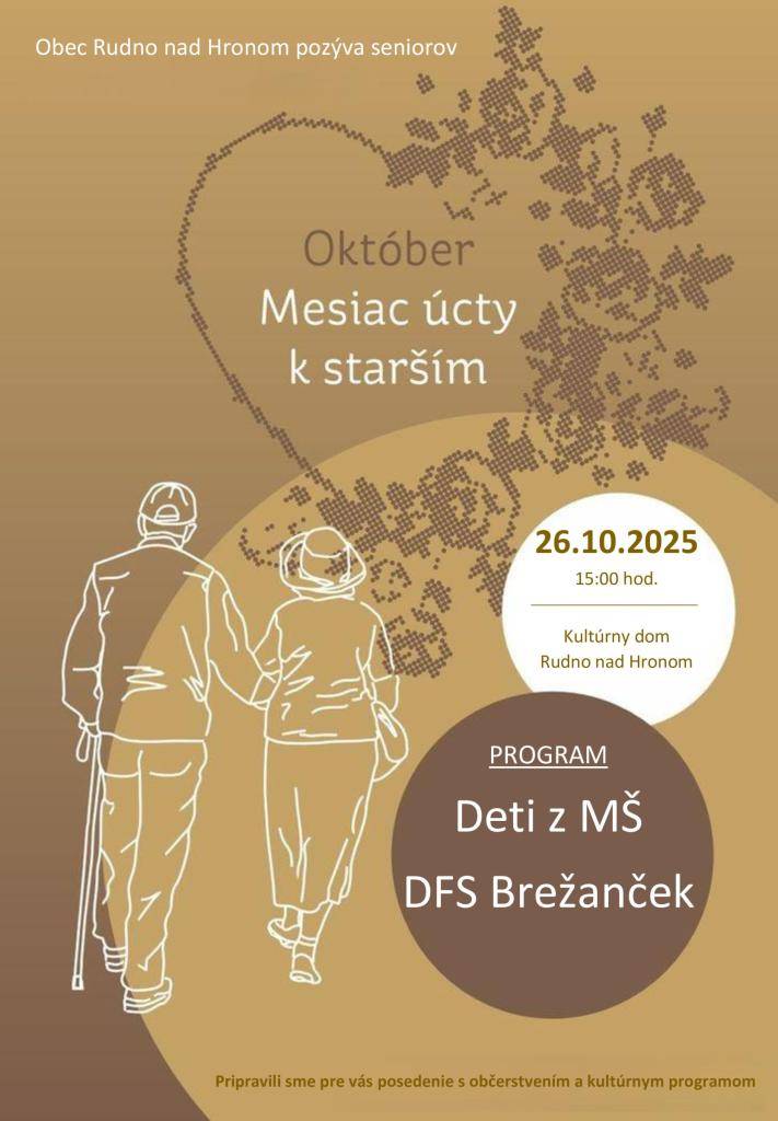 Pozývame Vás na posedenie pre seniorov 26.10.2025 o 15:00 hod. v kultúrnom dome