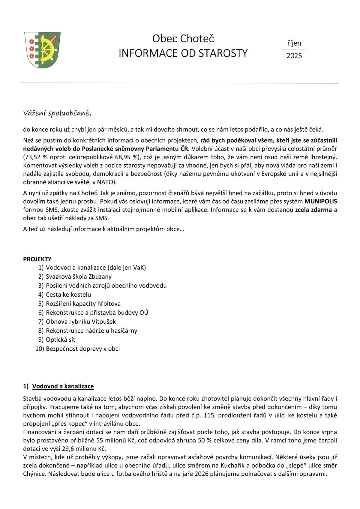 Informace od starosty - občasník - říjen 2025