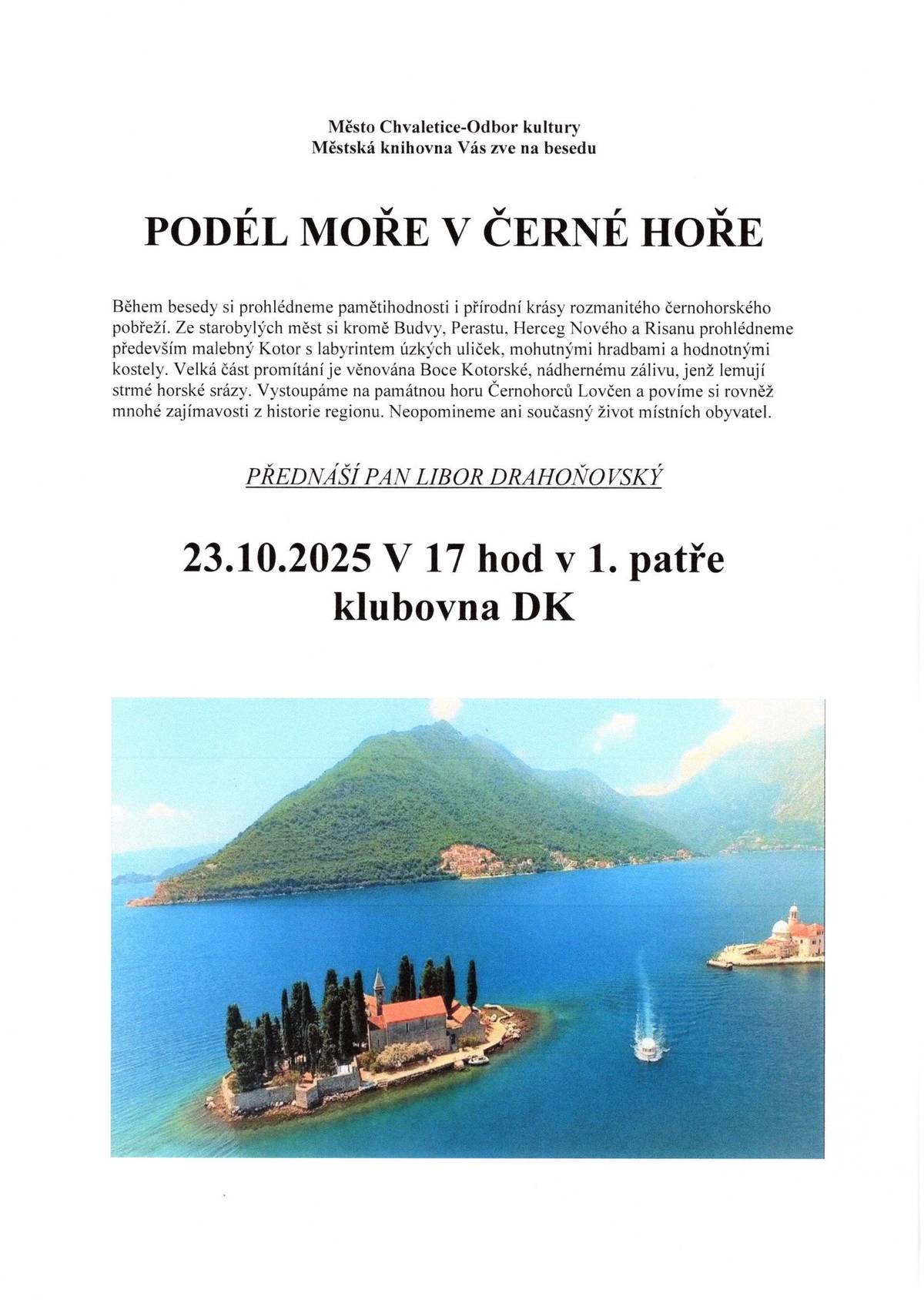 Přednáška PODÉL MOŘE V ČERNÉ HOŘE ve čtvrtek 23.10.2025 od 17 hodin.