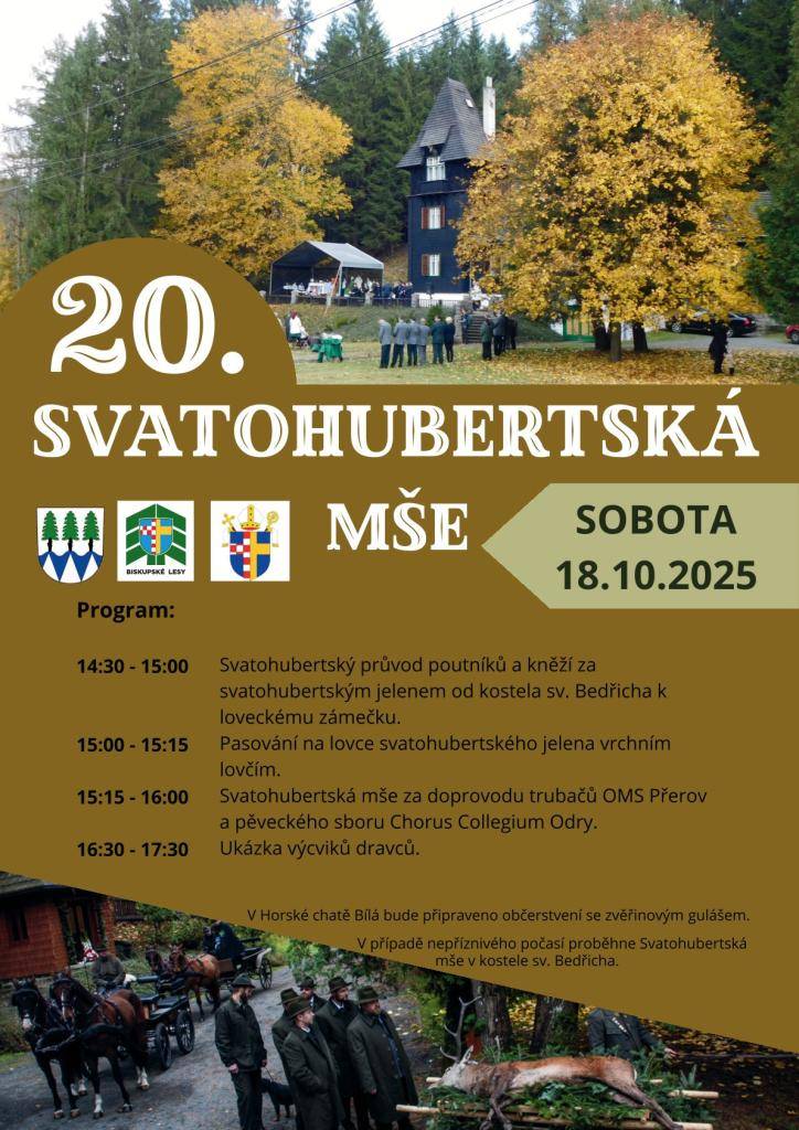 Svatohubertská mše se koná v sobotu 18.10.2025. Průvod vyjde od kostela sv. Bedřicha ve 14.30 hod.