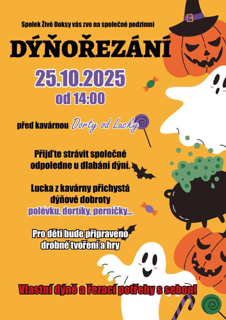 Dýňořezání 25.10.2025 od 14:00 před kavárnou Dorty od Lucky