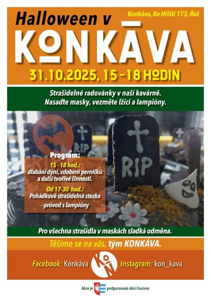 Zveme vás na akci Halloween v KONKÁVA, která proběhne dne 31.10.2025 od 15 - 18h. tým OÚ