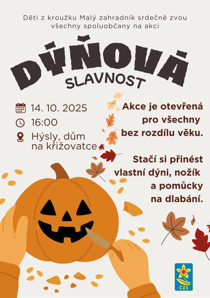 Společné dlabání dýní. Děti z kroužku Malý zahradník zvou všechny spoluobčany na společné dlabání dýní v úterý 14. října od 16:00.  Přineste si vlastní dýni a pomůcky, společně vyzdobíme dědinu nebo si lucerničku odnesete domů.   Akce je pro všechny bez rozdílu věku.