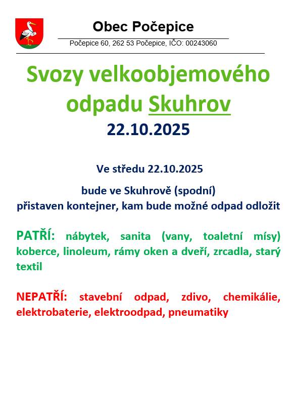 Svoz velkoobjemového odpadu Skuhrov 22.10.2025
