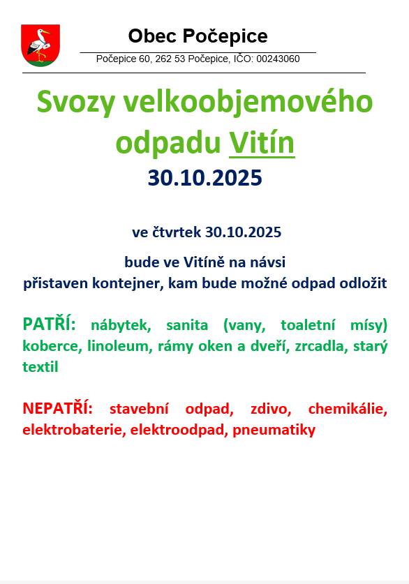 Svoz velkoobjemového odpadu Vitín 30.10.2025