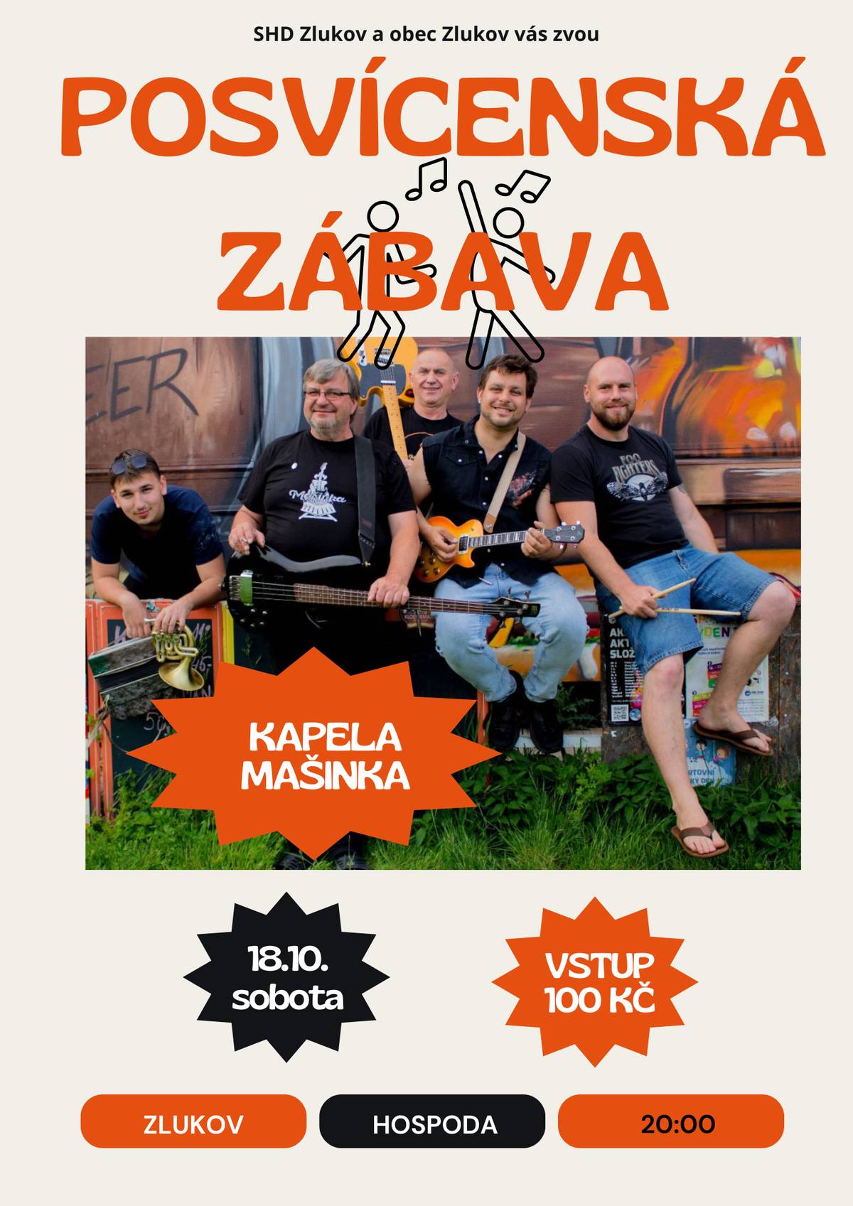 Vážení občané,  zveme Vás na tradiční "Posvícenskou zábavu" již tuto sobotu 18.10. od 20 hodin. K poslechu a tanci Vám zahraje kapela Mašinka.  Vstupné 100 Kč.  Těšíme se na Vás.  SDH Zlukov a obec Zlukov