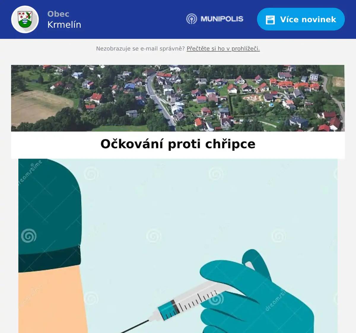 Vážení občané, ordinace praktického lékaře v Krmelíně Mudr. Pavla Janečky oznamuje, že probíhá očkování proti chřipce pro občany od 65 let věku. Očkování je plně hrazeno z veřejného zdravotního pojištění.