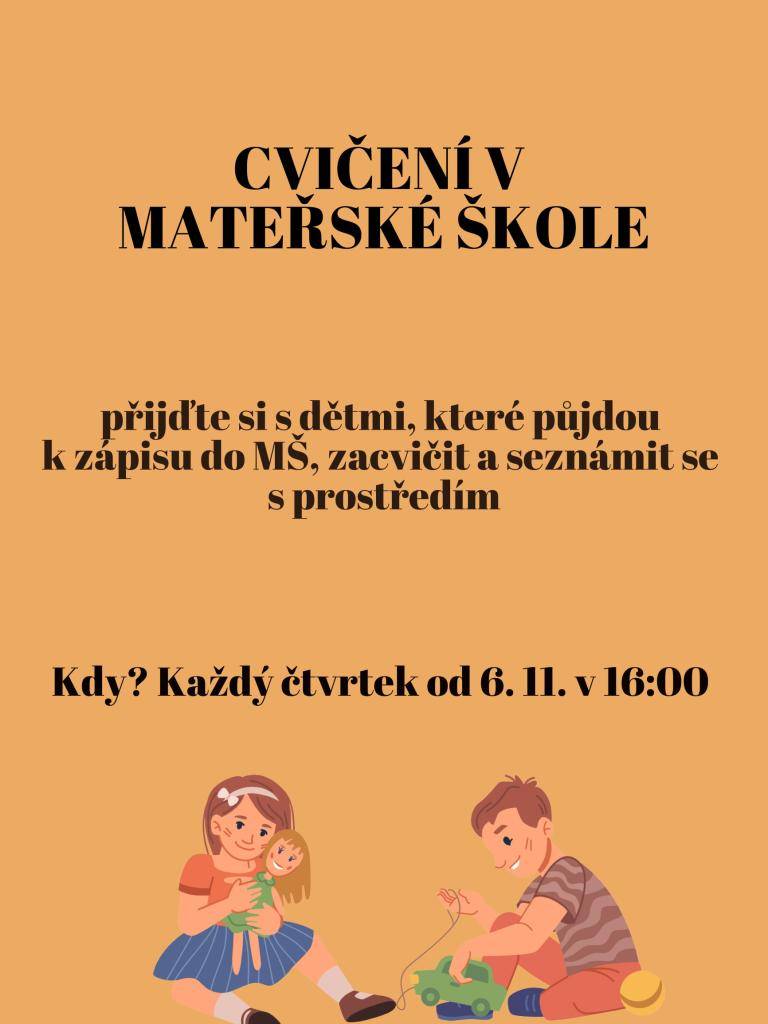 Jako každoročně nabízíme možnost poznat prostředí MŠ ještě před samotným zápisem. Scházet se budete ve třídě Včeliček s paní učitelkou Jitkou Tomaidesovou každý čtvrtek od 6.11. od 16h.