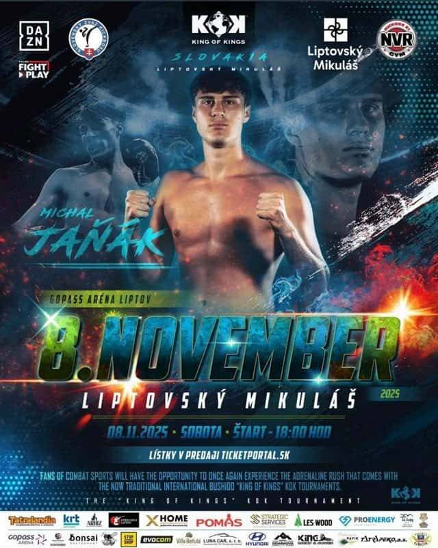 Pozývame vás na športové podujatie King of Kings KOK Tournament na večer bojových športov.  Dátum: sobota 8. november 2025  Začiatok: 18:00 hod.  Miesto: Gopass Aréna Liptov, Liptovský Mikuláš  Vstupenky sú k dispozícii na Ticketportal.sk.  Príďte a zažite noc plnú adrenalínu a napätia.