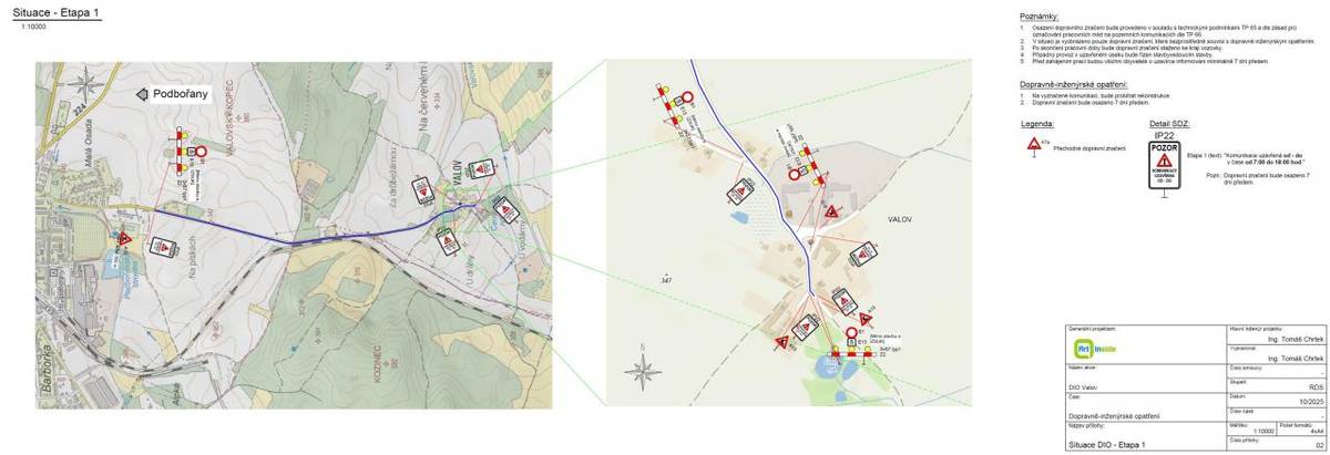 Odbor dopravy informuje o plánované UZAVÍRCE silnice č. III/2219 Podbořany, ul. Valovská - Valov v době 21. 10. 2025 - 30. 11. 2025 (termín počítá s časovou rezervou).  Důvodem je frézování komunikace a pokládka nového asfaltového krytu.