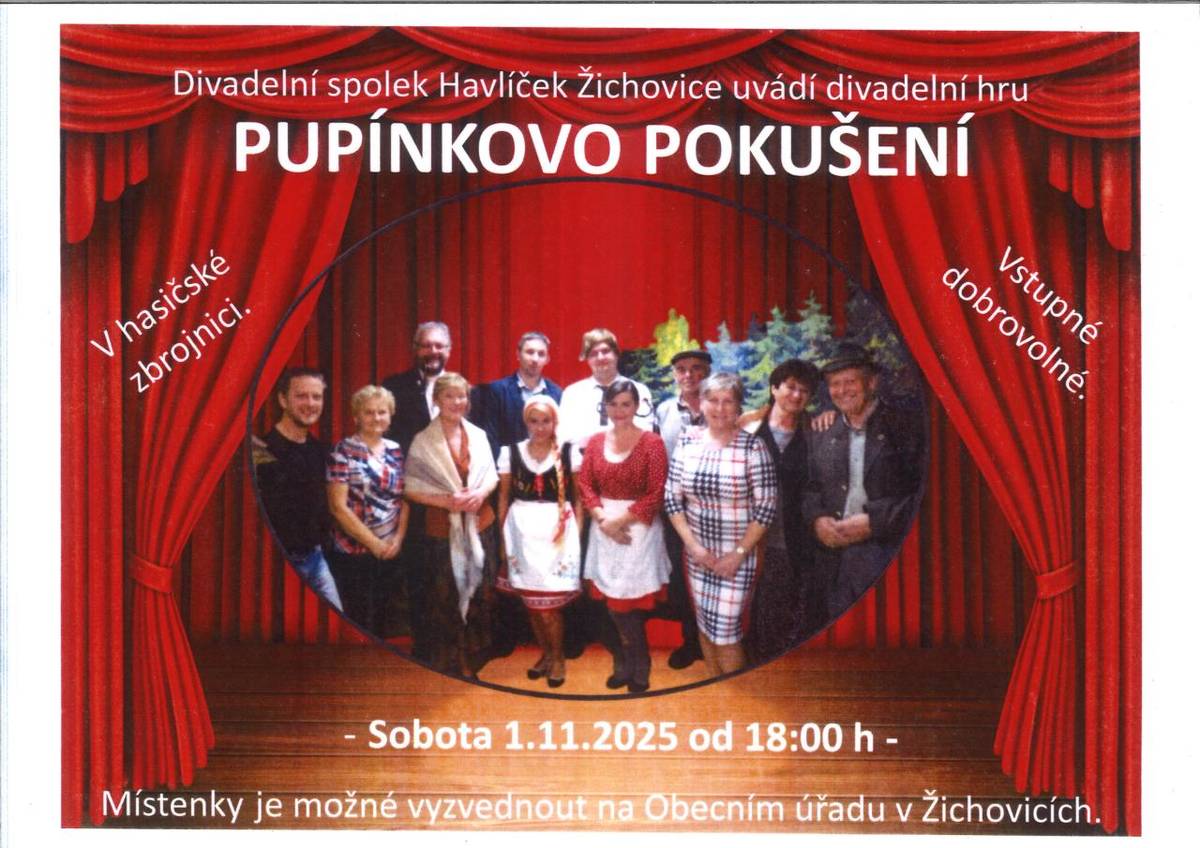 Divadelní spolek Havlíček Žichovice uvádí divadelní hru Pupínkovo pokušení