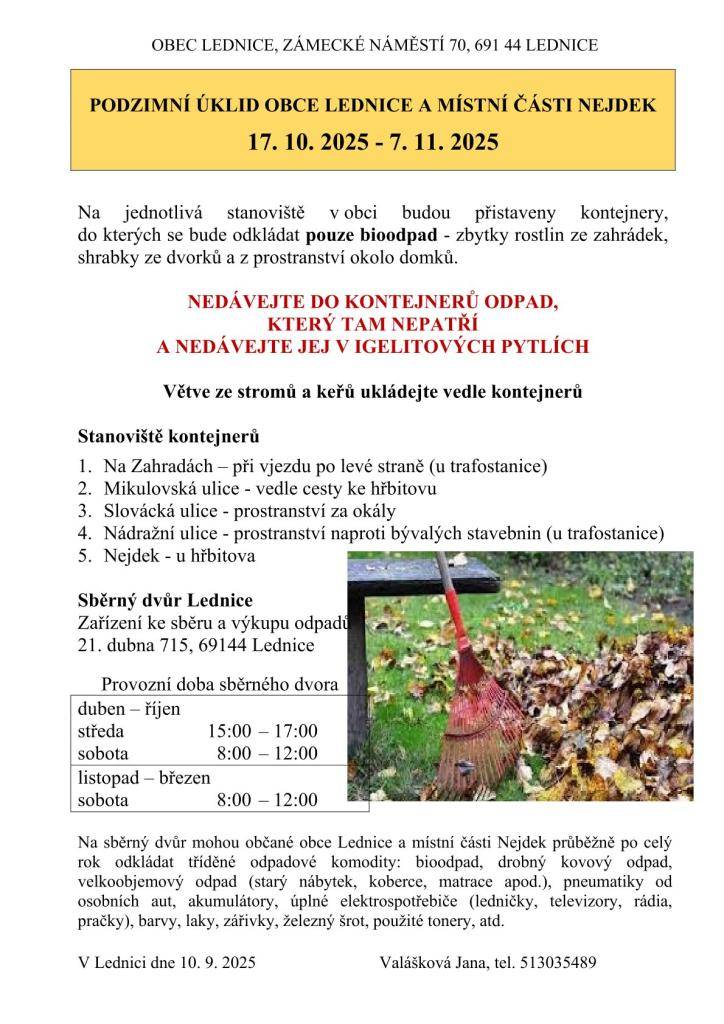 Podzimní úklid obce Lednice a místní části Nejdek.