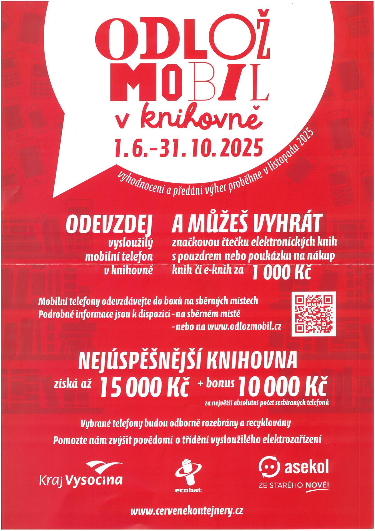 Dobrý den. Připomínáme, že do 31.10.2025 můžete odložit vysloužilé mobily v Knihovně v Hybrálci. Mobil můžete donést i během úředních hodin na OÚ. Děkujeme
