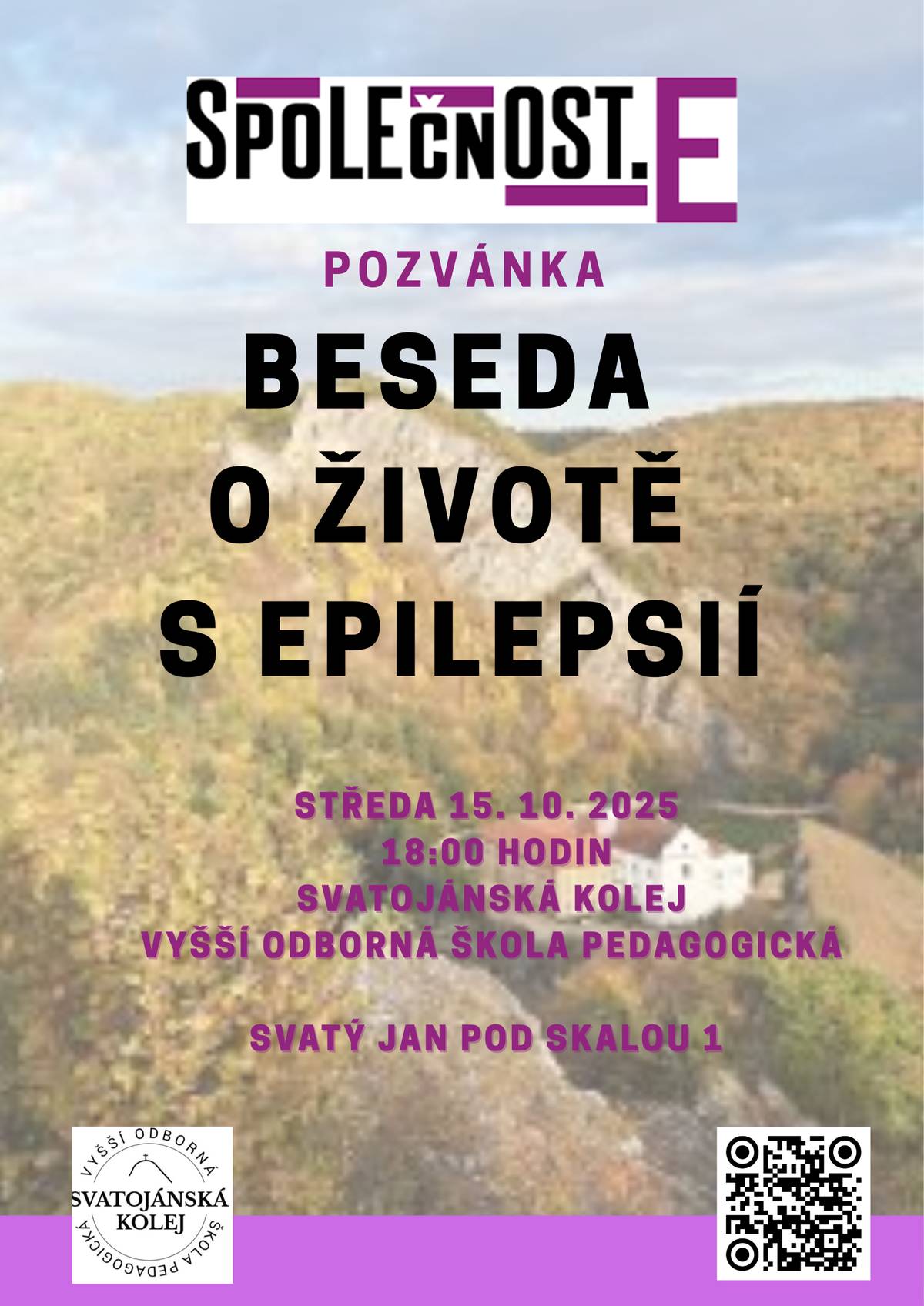 Středa 15.10. od 18 hod. ve Svatojánské koleji - BESEDA O ŽIVOTĚ S EPILEPSIÍ - více na plakátku v příloze Sobota 18.10. od 15 hod. U Krobiána v Hostimi - 16. ročník hudebního festivalu HOSTIMSKÁ KRASOVÁ ANTIDEPRESE - viz plakátek v příloze nebo FB událost:  https://www.facebook.com/events/s/hostimska-krasova-antideprese-/1108928954539862/  Pátek 31.10. od 19 hod. v Klubu Loděnice - TOMÁŠ HANÁK vypráví o svém dvouměsíčním PUTOVÁNÍ NA KOLE PO KUBĚ - viz plakátek Čtvrtek 6.11. od 18 hod. v komunitním centru Tetín - Benefiční setkání na podporu domácího hospice MEZI BŘEHY. Vystoupí spisovatelka TEREZA BOUČKOVÁ, zpěvačka KLÁRA TROJANOVÁ a promluví evangelická farářka MARKÉTA MACHÁČKOVÁ.  SRDEČNĚ ZVEME !!!