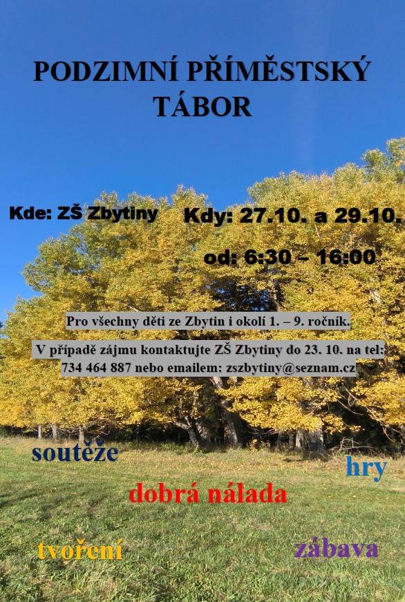 Pro všechny děti ze Zbytiny i okolí 1.-9. ročník