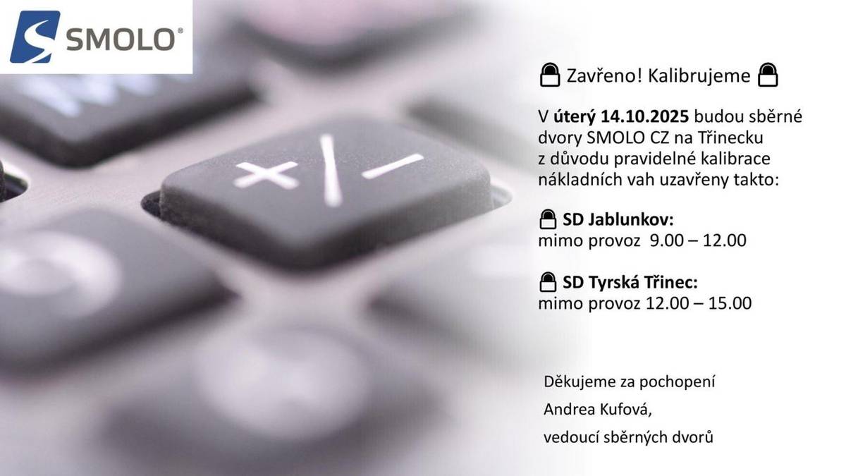 Kalibrace vah na sběrném dvoře 12:00 - 15:00 hod.