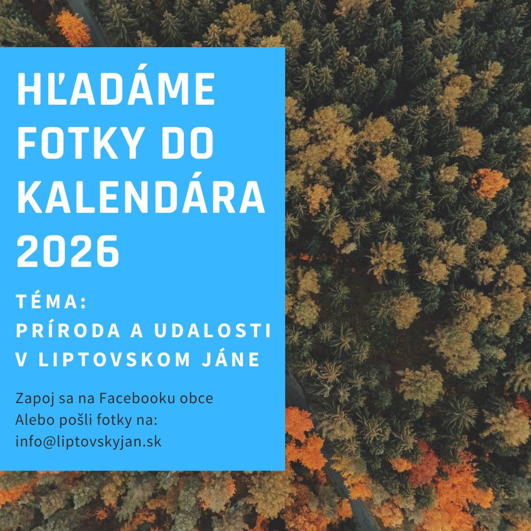 Hľadáme najkrajšie fotky Liptovského Jána do kalendára 2026. Máš fotku, o ktorú sa chceš podeliť? tak ju pridaj do komentára pod príspevok na Facebooku alebo pošli na email: info@liptovskyjan.sk  Tešíme sa na Vaše fotografie, tie najlepšie vyberieme a uverejníme v kalendári.