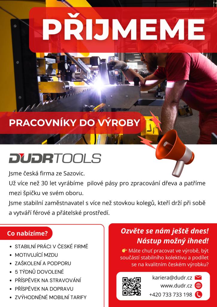 Společnost Dudr Tools s.r.o. ze Sazovic hledá pracovníky do výroby.