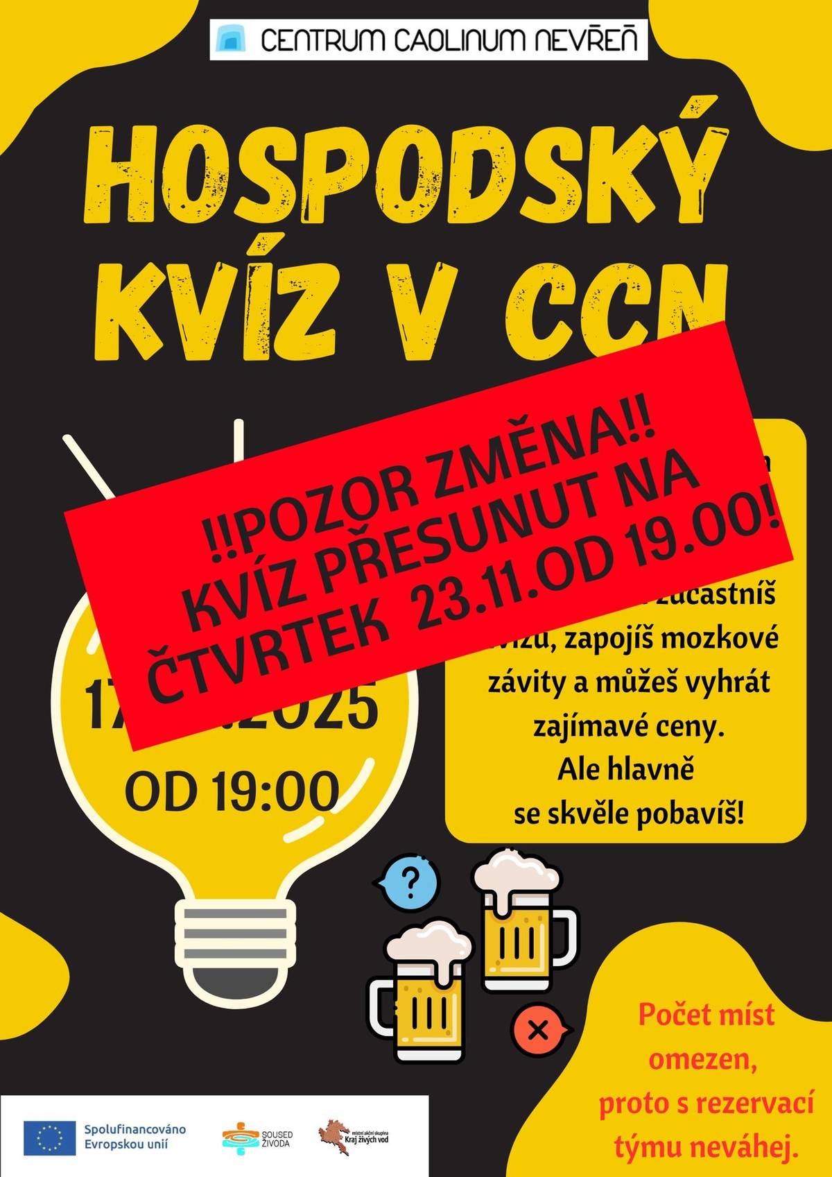 Tentokrát se potkáme ve čtvrtek 23. 10. 2025 od 19:00! Připravte se na tři známá témata: 🍄 Houby 🌳 Stromy 🎶 Hudba Zbylá témata zůstanou tajemstvím až do večera 😎 Tak neváhejte a přihlaste svůj tým co nejdřív – počet míst je omezen! 📞 Rezervace na tel. 727 979 345