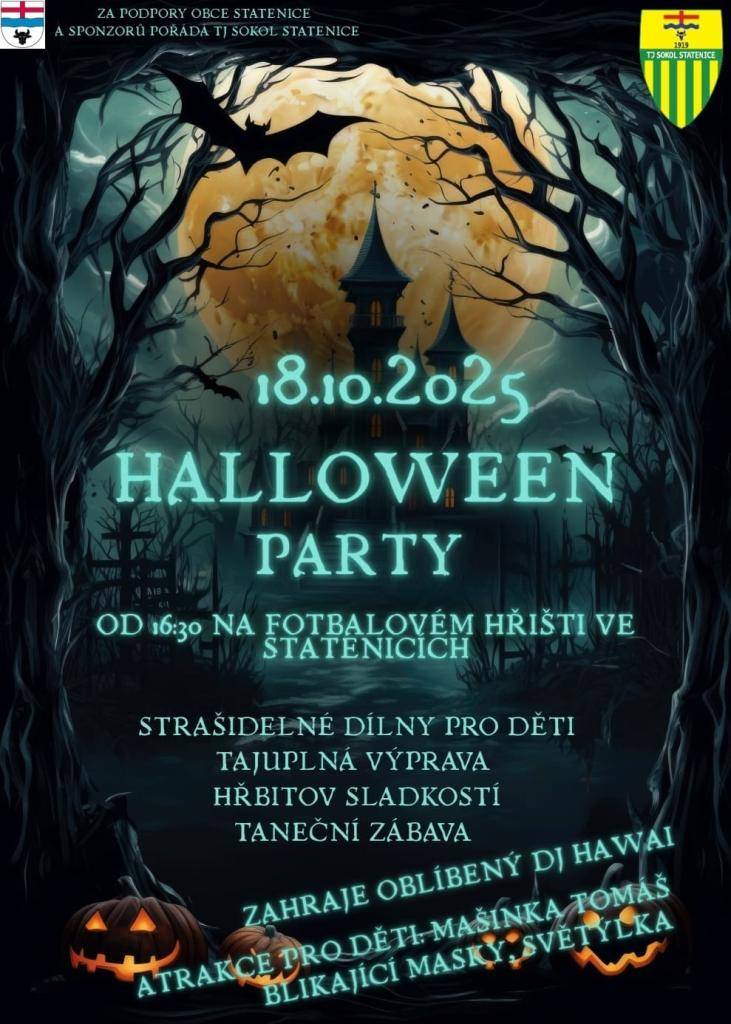 Tělocvičná jednota Sokol Statenice pořádá opět strašidelný Halloween se strašidelnými dílnami nebo hřbitovem sladkostí. Tato zábavná akce je určena pro všechny, kteří hledají nevšední zážitky a chtějí se zapojit do různých aktivit. V sobotu 18.9. od 16:30 na fotbalovém hřišti.