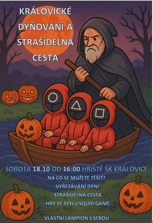 Královické dýňování a strašidelná cesta 18.10.2025 od 16:00 hod na hřišti SK Královice.