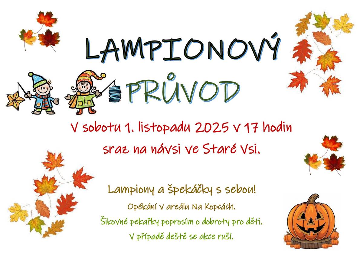 V sobotu 1. listopadu 2025 proběhne lampionový průvod.