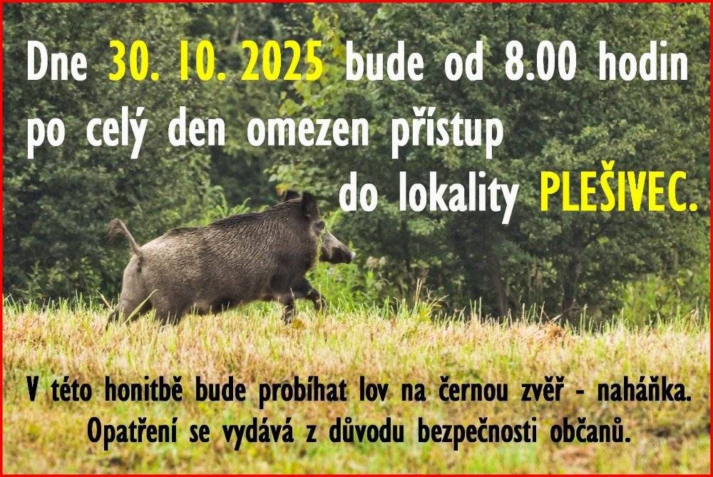 Upozornění - omezený přístup do lokality Plešivec
