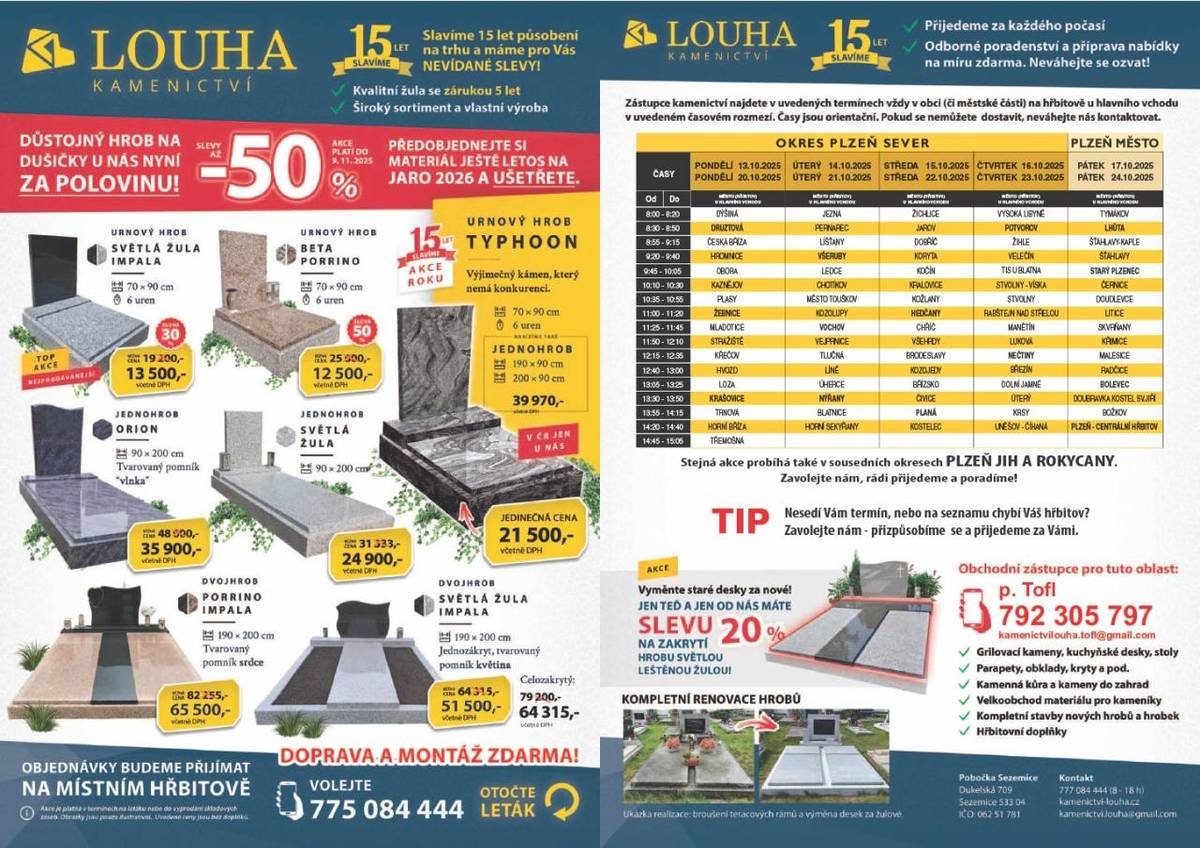 Nabídka kamenictví Louha - Plzeň Sever