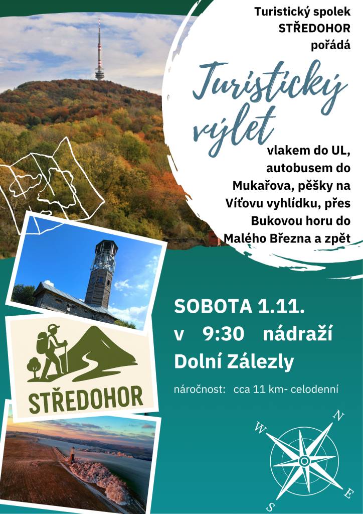 Turistický spolek STŘEDOHOR pořádá turistický výlet do Malého Března, který se koná v sobotu 1. listopadu 2025. Sraz je v 9:30 na nádraží Dolní Zálezly. Účastníci se mohou těšit na trasu dlouhou cca 11 km.