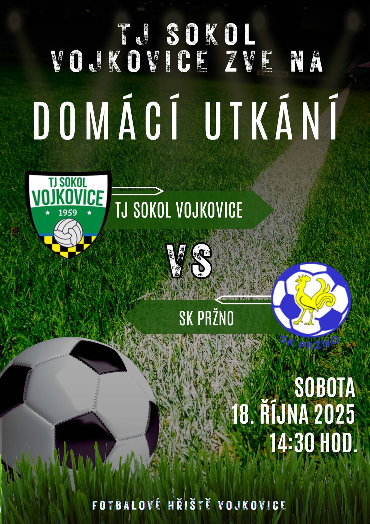 📣 Domácí zápas již tuto sobotu od 14:30! Přijďte podpořit naše fotbalisty na domácí hřiště. ⚽