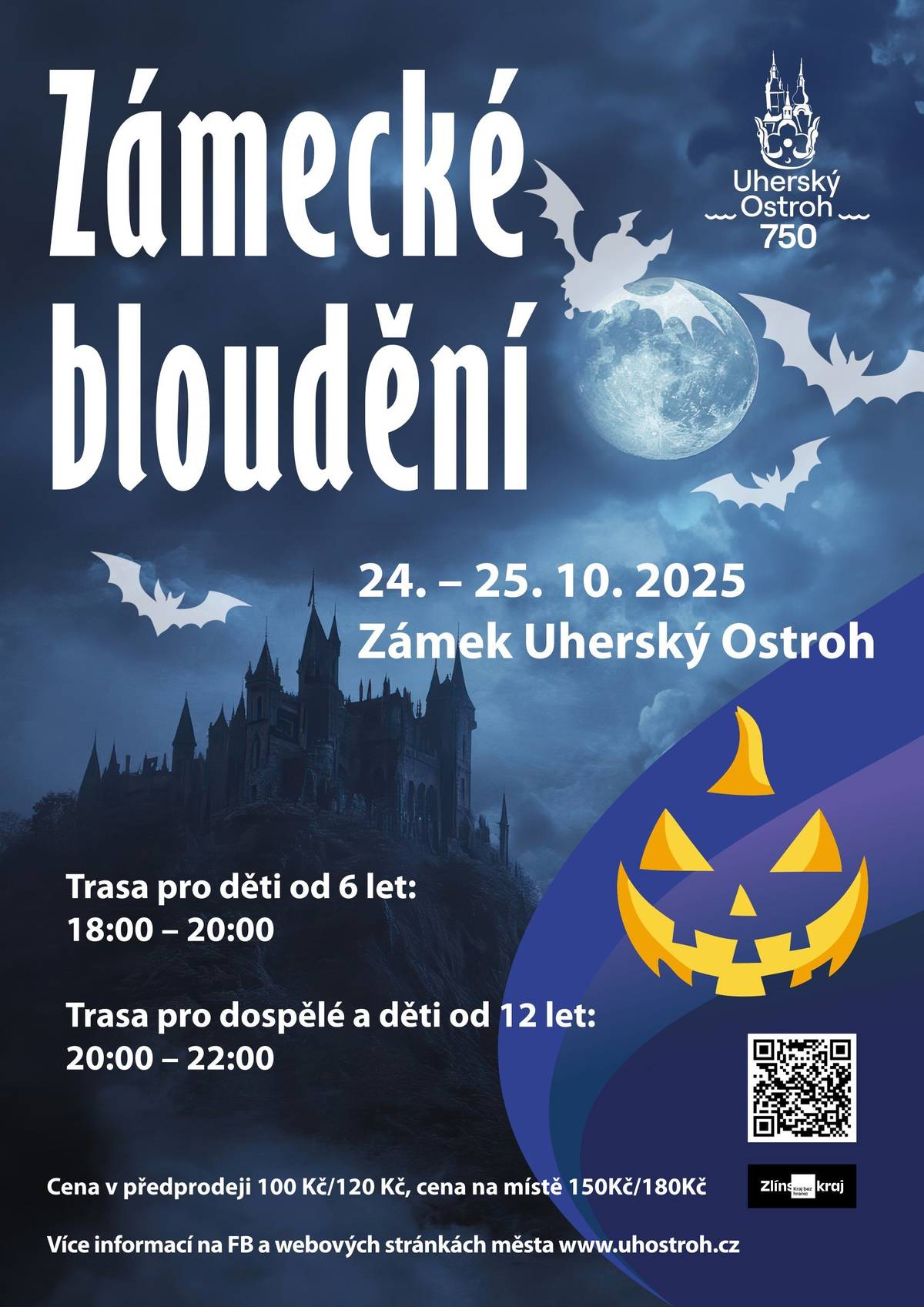 V pátek 24. října a v sobotu 25. října 2025 od 18:00 hodin proběhne na zámku v Uherském Ostrohu tradiční akce s názvem Zámecké bloudění. Pro návštěvníky budou připraveny dvě strašidelné trasy, které povedou ostrožským zámkem - jedná se o dětskou trasu vhodnou pro školní děti od 6 let (vstupy od 18:00 hodin do 20:00 hodin) a trasu pro dospělé a mládež od 12 let (vstupy od 20:00 hodin do 22:00 hodin).   Vstupenky na strašidelné prohlídky ostrožského zámku zakoupíte osobně na pokladně ostrožského informačního centra nebo on-line na webových stránkách města (záložka Prodej vstupenek, prohlídky pátek 24. října 2025 / sobota 25. října 2025 - viz odkaz https://portal.colosseum.eu/tours?mrsid=261).   Cena na dětskou trasu je v předprodeji za zvýhodněnou cenu 100 Kč / na místě za 150 Kč, cena na trasu pro dospělé a mládež je v předprodeji za zvýhodněnou cenu 120 Kč / na místě za 180 Kč.