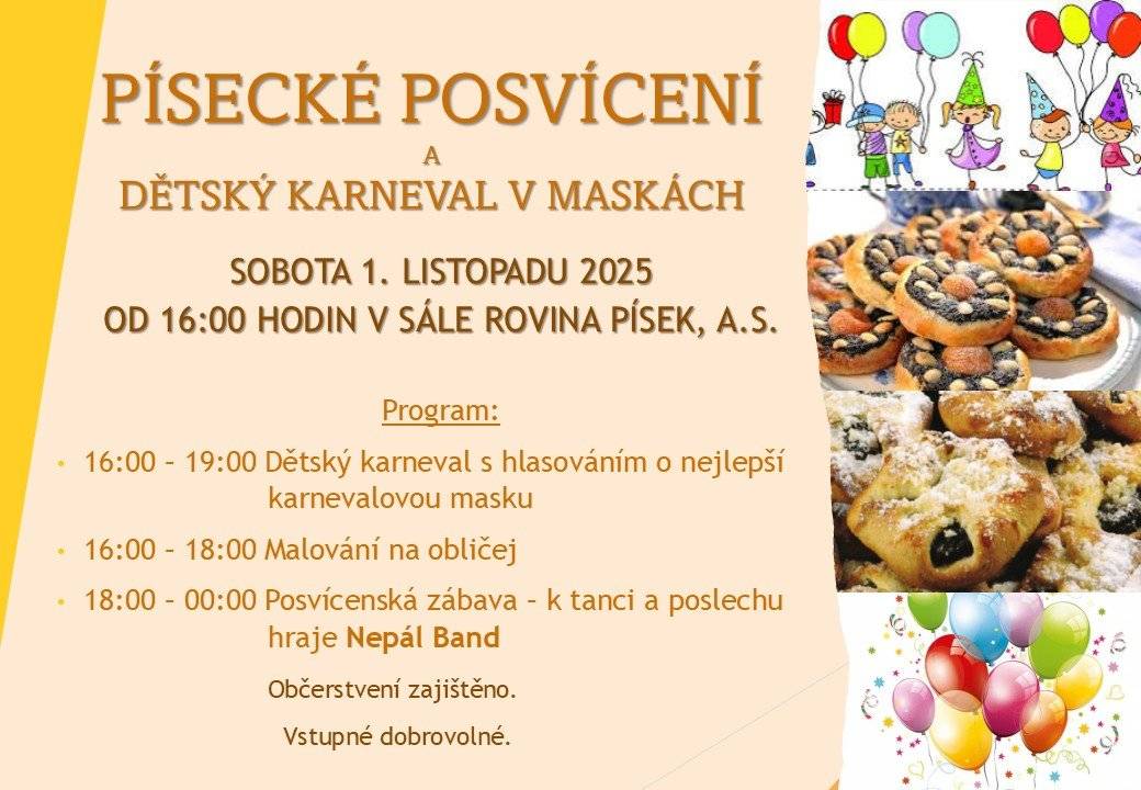 Zveme všechny spoluobčany i přespolní, na tradiční posvícení a dětský karneval.