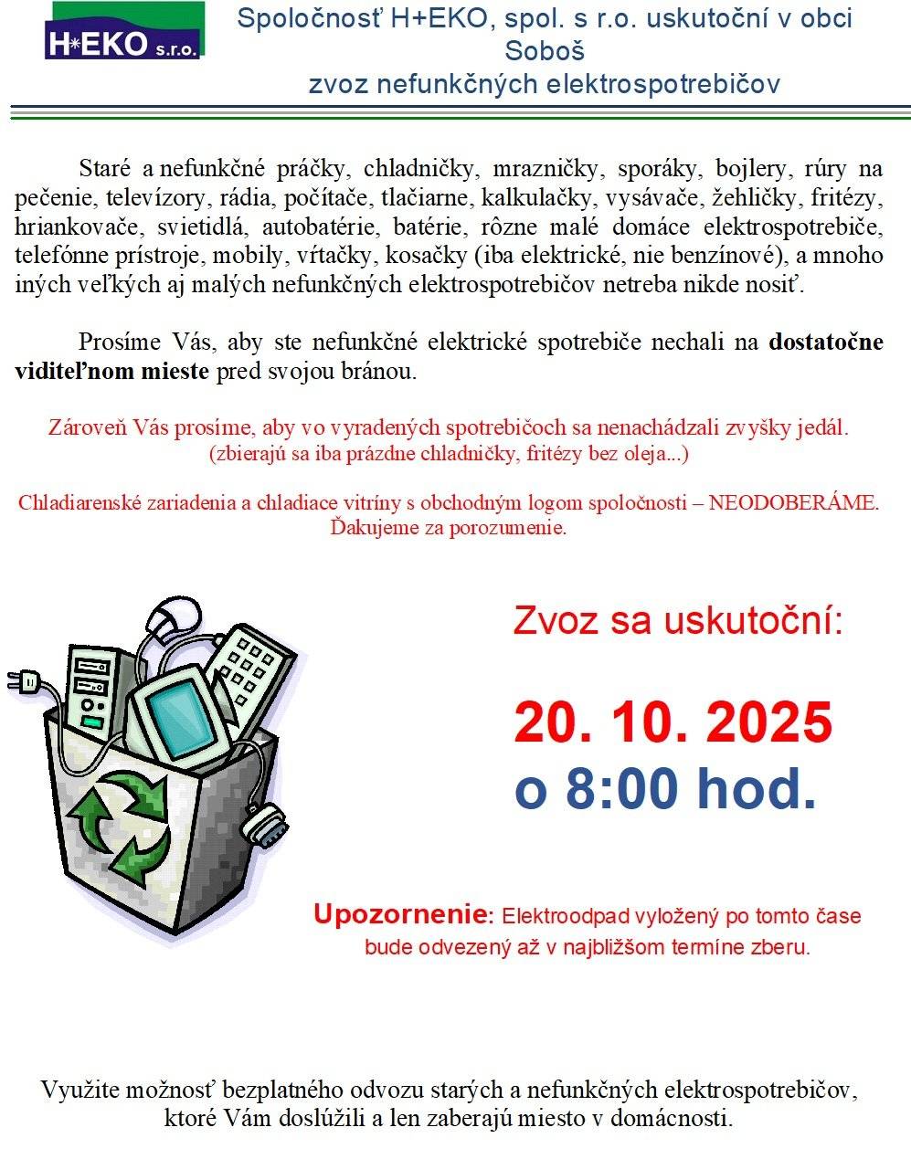 Zber elektroodpadu 20.10.2025