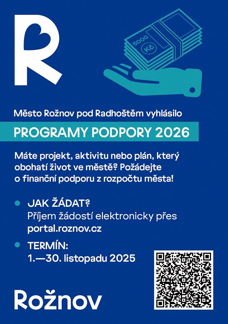 Pro rok 2026 je schváleno jedenáct dotačních programů zaměřených na podporu kulturních, vzdělávacích a sportovních akcí a aktivit, ale i komunitního života, podpory výjimečně talentovaných dětí a mladých lidí do 21 let či aktivit pro zvyšování kvality života seniorů Celkový objem finančních prostředků určených na tyto programy dosahuje téměř 10,5 milionu korun Příjem žádostí bude probíhat od 1. do 30. listopadu 2025 pouze elektronicky prostřednictvím Portálu občana.
